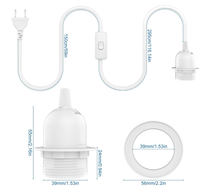 Foglalat kábellel és kapcsolóval (E27)