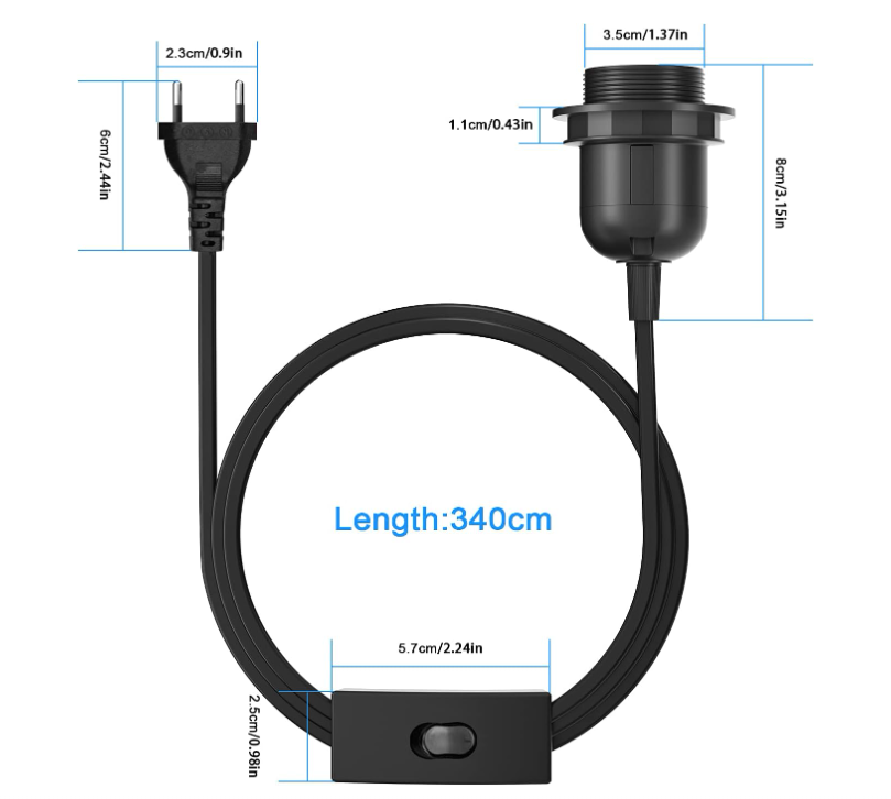 Foglalat kábellel és kapcsolóval (E27)