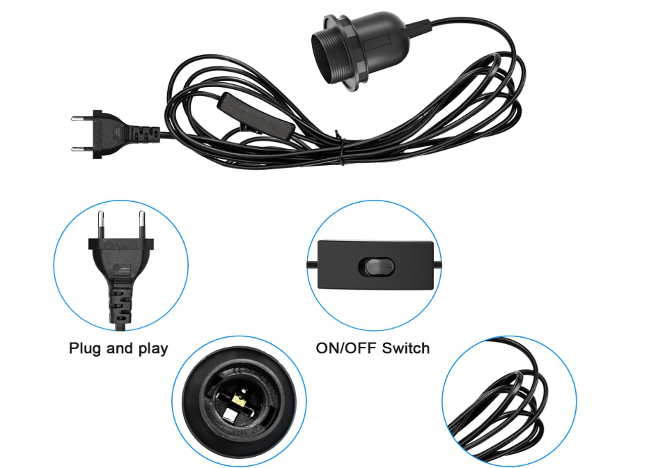 Foglalat kábellel és kapcsolóval (E27)